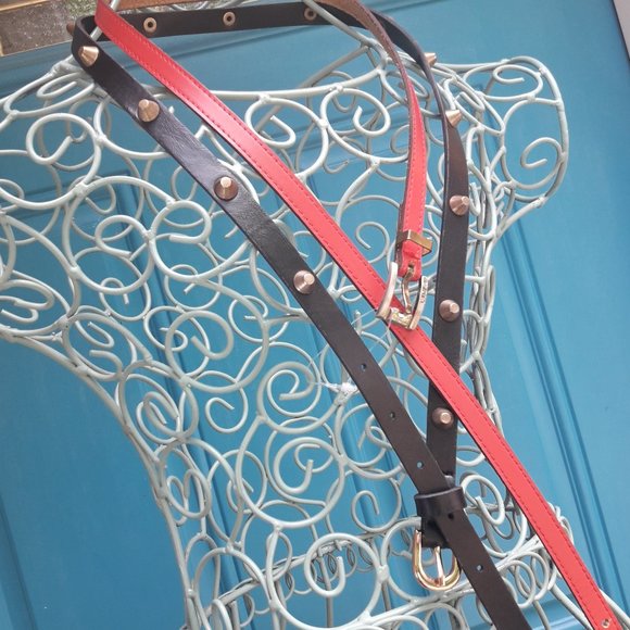 2 Belts Genuine Leather Thin Studded with Spikes Metal Studs Grommets Rivet BOGO - Picture 16 of 16